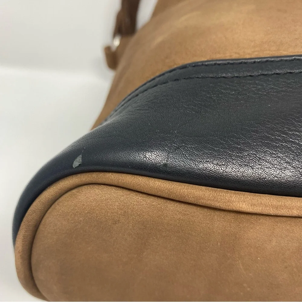 Brown Suede Shoulder Hobo Bag with Dark Trim